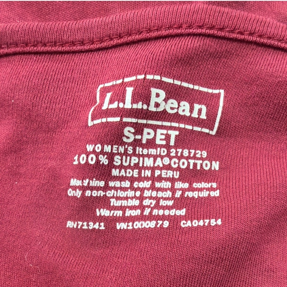 LL Bean Long Sleeve Top Womens Small Petite Maroon Round Neck Supima Cotton Tee - Picture 5 of 7